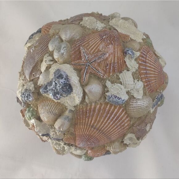 Seashell Ball Sphere Decor Hand Painted Ceramic Large ~6" Diameter - Picture 5 of 8